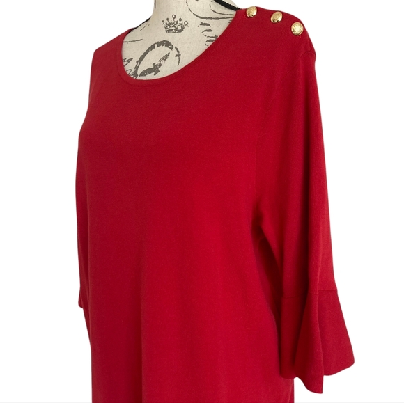 Lauren Ralph Lauren Red knit cotton blend midi sweater dress formal event 2X - Picture 12 of 15